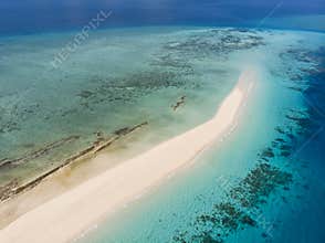 Zanzibar. Empty beach at Snow-white sand bank of Nakupenda Island. Appearing just a few hours in a day. Aerial drone