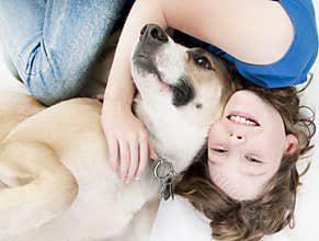 Happy girl with dog