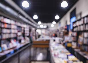 Bookshop interior Book shelf blur background Store Retail business