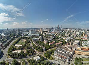Moscow International Business Center and Moscow urban skyline. Panorama. Aerial view from barrikadnaya station