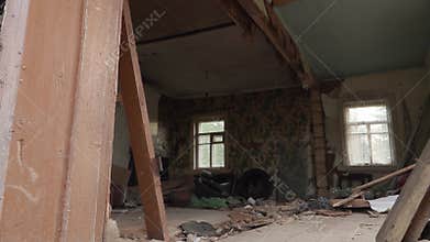 Old ruined abandoned wooden house