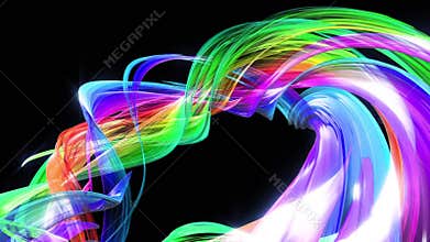 Abstract lines in motion as seamless creative background. Colorful stripes twist in a circular formation. Looped 3d