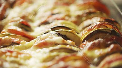 Freshly cooked homemade ratatouille close-up, a French stewed vegetable dish