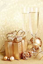 Christmas gift box with glasses