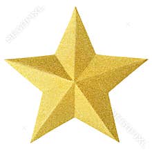 Christmas gold star isolated on white background. Christmas ornament closeup golden star