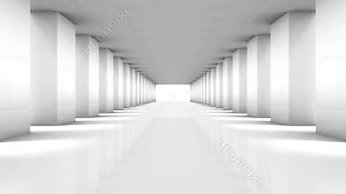 Abstract background perspective white polygon hall room with  camera zoom in.