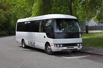 Small White Tour Coach Bus, New Zealand