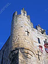 Close up of a corner turret on Micklegate Bar the 12 century gatehouse and southern entrance to the city of york
