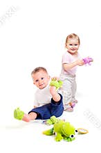 Babies play with toys