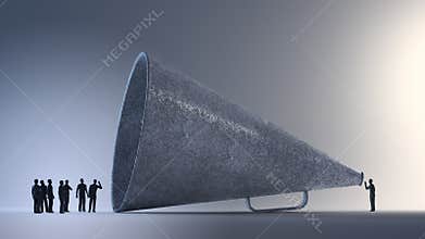 Tiny people using a vintage megaphone
