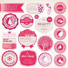 Collection of cosmetics labels and badges