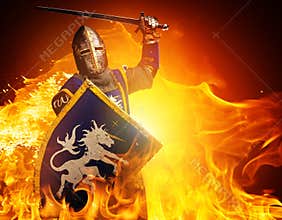 Knight with a sword in flame