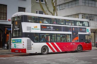 CORK, IRELAND. APRIL 04, 2022. St. Traditional Irish two floors bus in the street