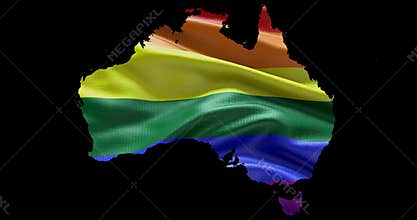 Australia country territory outline shape with LGBT rainbow flag on black background
