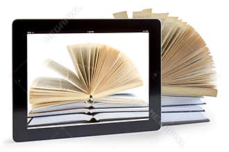 Ipad 3 with books background on opened books