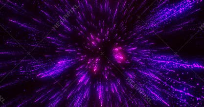 Explosion of colored neon particles, Big bang, Explosion of pink-purple glowing dust particles