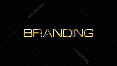 Branding word grung gold text shine light glitch animation