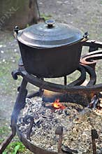 Cooking pot on fire