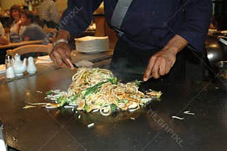 Chef cooking Japanese food