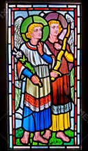 Stained glass window of Archangels Gabriel and Jophiel at Red Castle - Wales