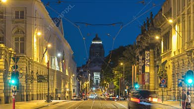 Brussels Belgium night city skyline time lapse at Palais de Justice