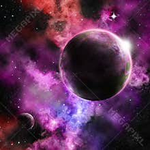 A Planet on a vivid nebula setting