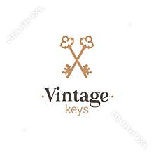 Old key vector house icon logo. Old key silhouette antique lock illustration