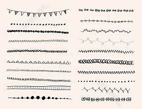 Ink hand-drawn line border set.
