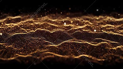 Abstract Golden Wave Background with Particles on Black Abstract Digital Design