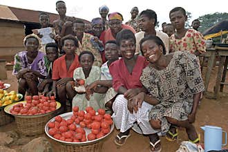 Group portrait female market vendors, Ghana