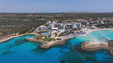 Aerial View of Ayia Napa Coastline with Nissi Beach and Resorts