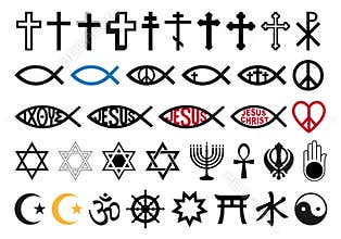 Religious symbols, religion signs, vector set