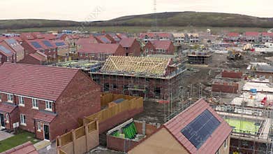 Aerial footage of new build houses under construction