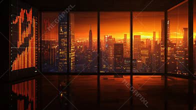 Translucent Digital Graph Illustrating Corporate Profit Patterns in a Modern Workplace
