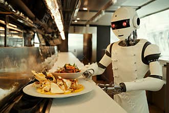 Robot server delivering delicious dishes in a modern restaurant setting