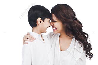 Woman smiling with her son