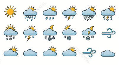 line art vector icons for different weathers
