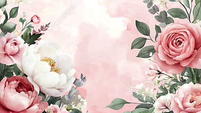 Delicate wedding card design featuring pink watercolor texture and floral elements for elegant invites and decorations