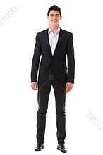 Young smiling handsome business person man isolated on white background Full Length
