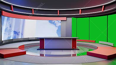 3D Virtual TV Studio News, Backdrop For TV Shows .TV On Wall.3D Virtual News Studio Background