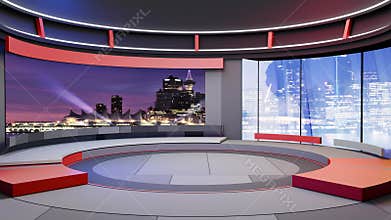 3D Virtual TV Studio News, Backdrop For TV Shows .TV On Wall.3D Virtual News Studio Background