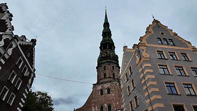 Scenic view of the House of the Blackheads in Riga with tourists gathered in the square