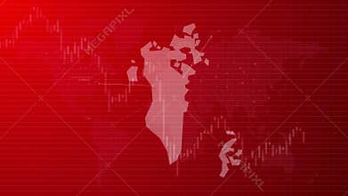 Bahrain economics chart down animated map recession market crash country shape connected global map with red gradient background