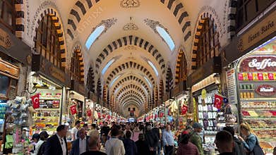 People shopping at Spice Bazaar. The Spice Bazaar is one of the oldest bazaar in Istanbul.