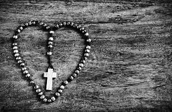 Simple Cross Inside Heart Shape - B&W
