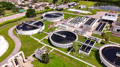 Wellington Florida water treatment facility. Aerial stock video 2025