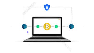 Bitcoin and Ai assistant background design with user interface floating around, colorful programming concept backdrop