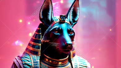 Ancient Egyptian mythical god Anubis in the form of a black jackal