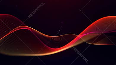 Red wave on black background. Glowing wave motion video mockup. Looping vector wave glowing particles. Blurred smoke, tech