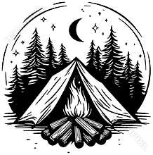 Camping logo illustration in black. Generative AI